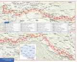 Mapa Głównego Szlaku Beskidzkiego, który ma 500 km, z zaznaczonymi odcinkami i miejscowościami.